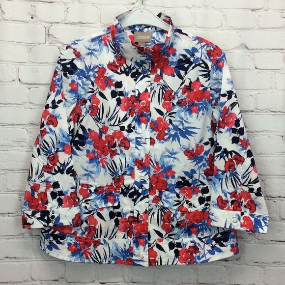 Chico's Patriotic Jacket Women's Size 1 (S/8) Fleur Dynasty Butter Lightweight - Picture 6 of 11